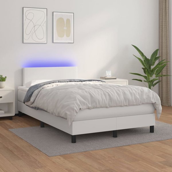 vidaXL Lozko kontynentalne z materacem i LED biala ekoskora 120x200cm