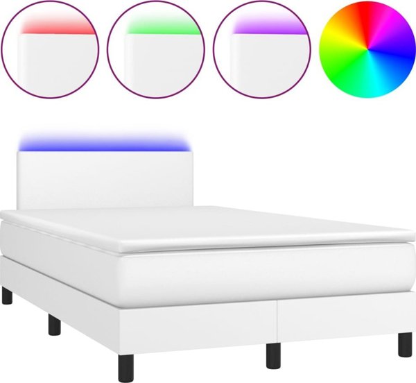 vidaXL Lozko kontynentalne z materacem i LED biala ekoskora 120x200cm