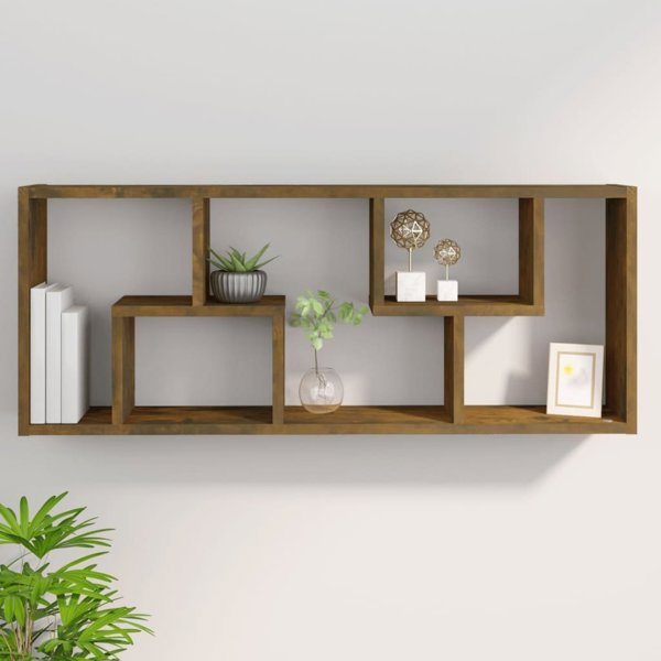 vidaXL Επιτοίχια ραφιέρα καπνισμένος δρυς 36x16x90 cm