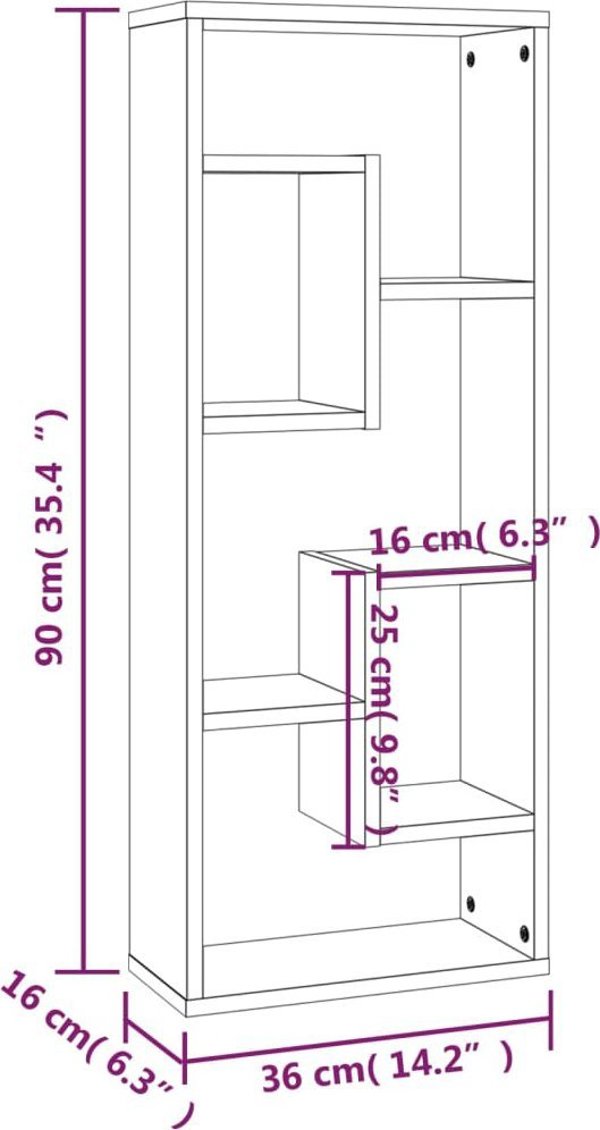vidaXL Επιτοίχια ραφιέρα καπνισμένος δρυς 36x16x90 cm