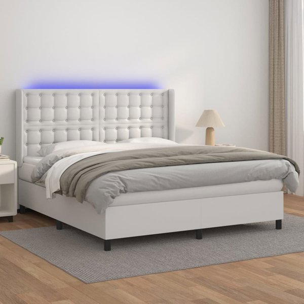 vidaXL Κρεβάτι κοντινεντάλ με στρώμα και LED, λευκό οικοδέρμα, 160x200cm