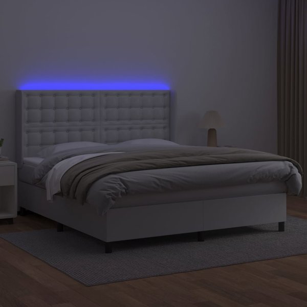 vidaXL Κρεβάτι κοντινεντάλ με στρώμα και LED, λευκό οικοδέρμα, 160x200cm