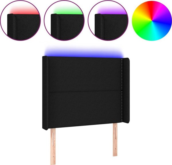 vidaXL Zaglowek do lozka z LED, czarny, 93x16x118/128 cm, tkanina