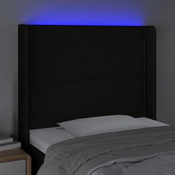 vidaXL Zaglowek do lozka z LED, czarny, 93x16x118/128 cm, tkanina