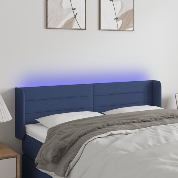 vidaXL κεφαλάρι για κρεβάτι με LED μπλε 147x16x78/88 cm ύφασμα