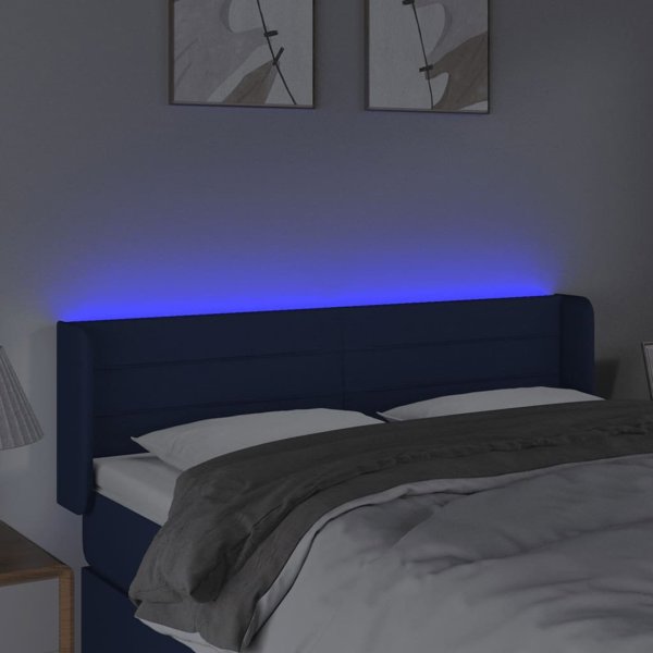 vidaXL κεφαλάρι για κρεβάτι με LED μπλε 147x16x78/88 cm ύφασμα
