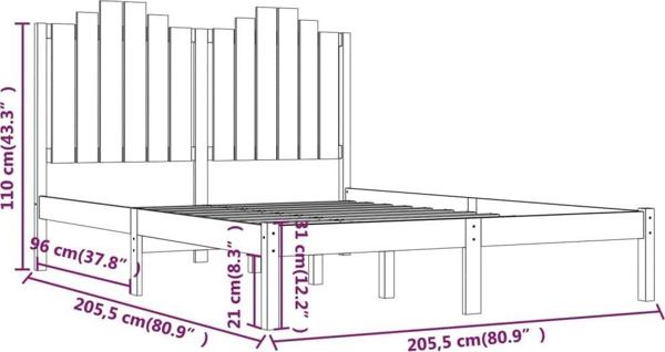 vidaXL Rama κρεβατιού, μαύρο, μασίφ ξύλο πεύκου, 200 x 200 cm