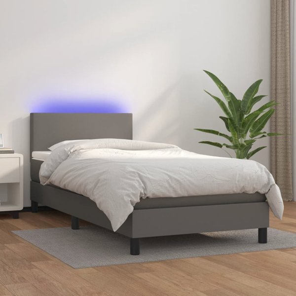 vidaXL Κρεβάτι κοντινεντάλ με στρώμα και LED, γκρι οικοδερμα 80x200 εκ