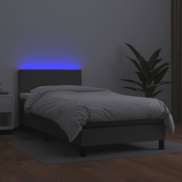 vidaXL Κρεβάτι κοντινεντάλ με στρώμα και LED, γκρι οικοδερμα 80x200 εκ
