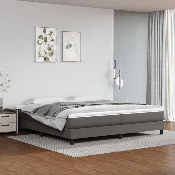 vidaXL κρεβάτι kontynentalne με στρώμα, γκρι, eco δέρμα, 200x200 εκ.
