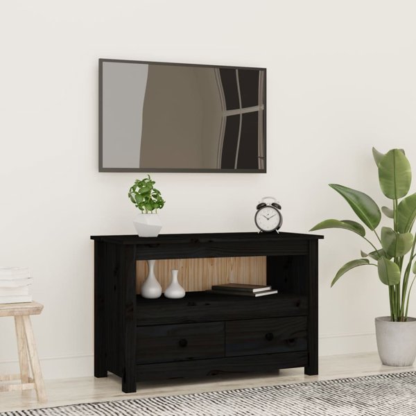vidaXL vidaXL Szafka pod TV, czarna, 79x35x52 cm, lite drewno sosnowe