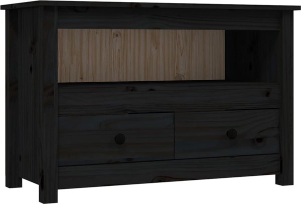 vidaXL vidaXL Szafka pod TV, czarna, 79x35x52 cm, lite drewno sosnowe