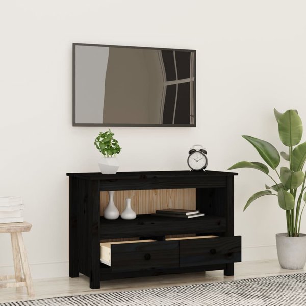 vidaXL vidaXL Szafka pod TV, czarna, 79x35x52 cm, lite drewno sosnowe