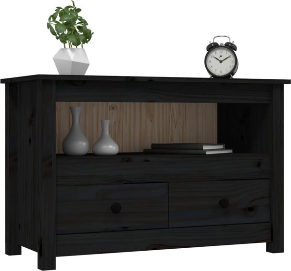 vidaXL vidaXL Szafka pod TV, czarna, 79x35x52 cm, lite drewno sosnowe