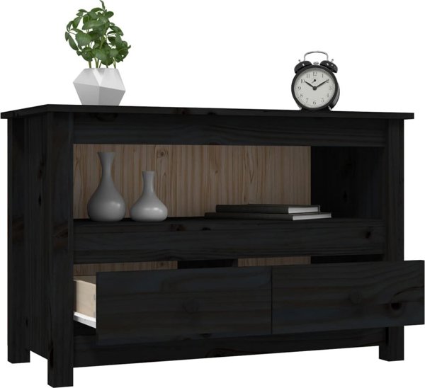 vidaXL vidaXL Szafka pod TV, czarna, 79x35x52 cm, lite drewno sosnowe