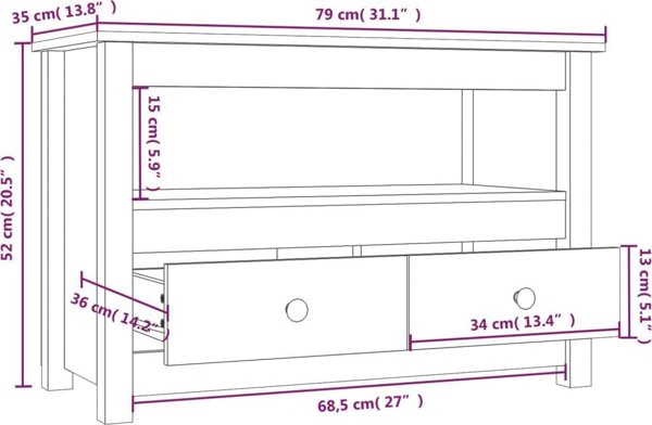vidaXL vidaXL Szafka pod TV, czarna, 79x35x52 cm, lite drewno sosnowe
