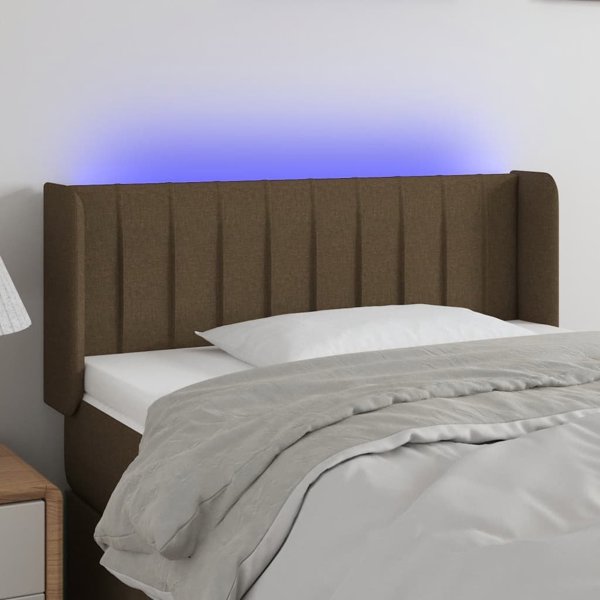 vidaXL Κεφαλάρι για κρεβάτι με LED, σκούρο καφέ, 103x16x78/88 εκ., ύφασμα