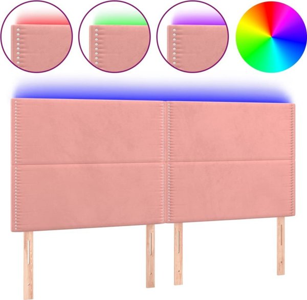 vidaXL Κεφαλάρι κρεβατιού με LED, ροζ, 160x5x118/128 cm, βελούδο