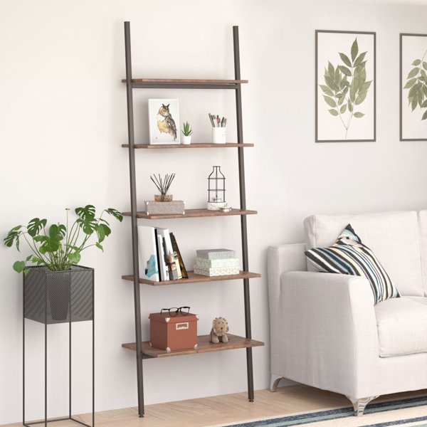 vidaXL Σκάλα-ράφι με 5 ράφια, σκούρο καφέ-μαύρο, 64x34x185,5 cm