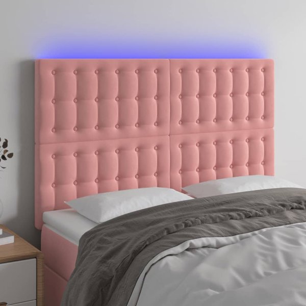 vidaXL Κεφαλάρι για κρεβάτι με LED, ροζ, 144x5x118/128 εκ, βελούδο