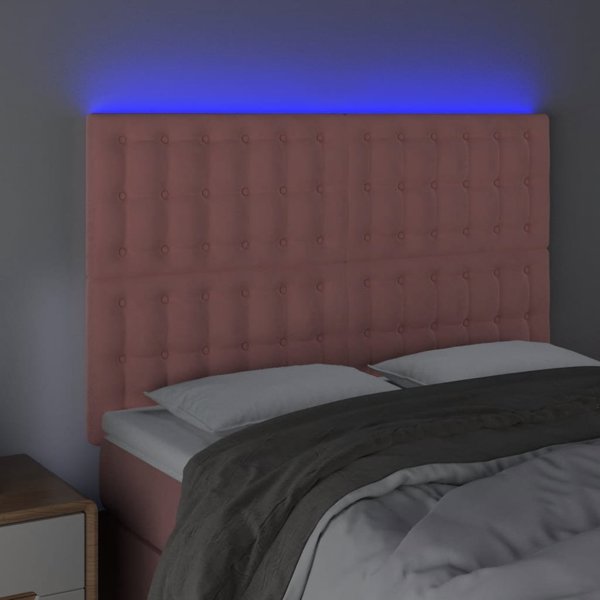 vidaXL Κεφαλάρι για κρεβάτι με LED, ροζ, 144x5x118/128 εκ, βελούδο