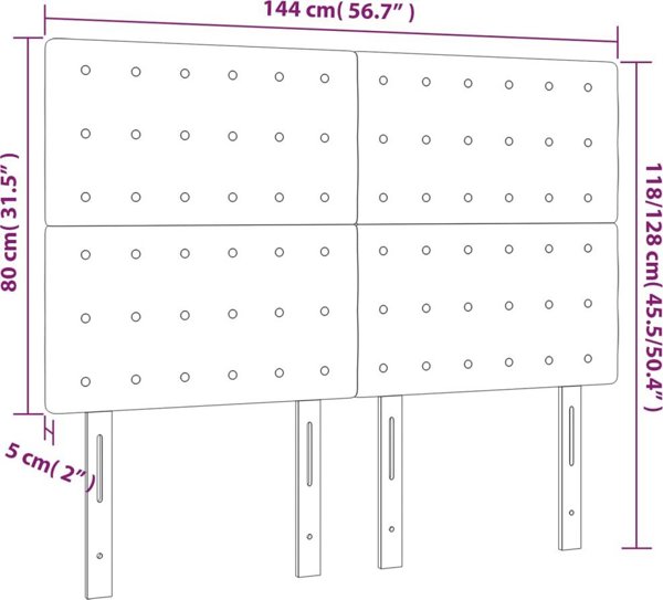 vidaXL Κεφαλάρι για κρεβάτι με LED, ροζ, 144x5x118/128 εκ, βελούδο
