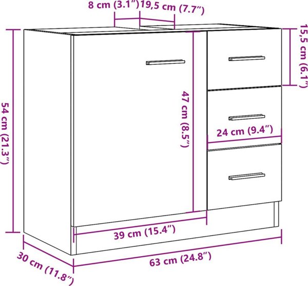 vidaXL Ντουλάπι κάτω από νιπτήρα, παλιό ξύλο, 63x30x54 εκ.