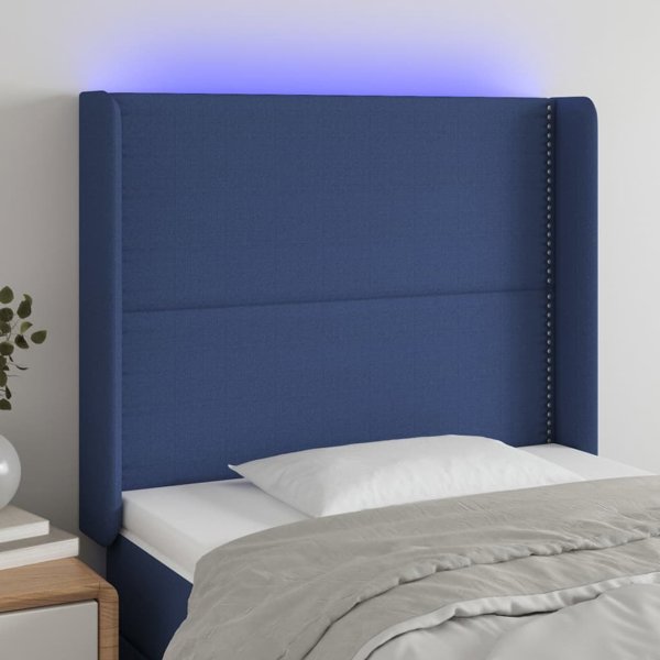vidaXL Επικεφαλάρι κρεβατιού με LED, μπλε, 93x16x118/128 cm, ύφασμα