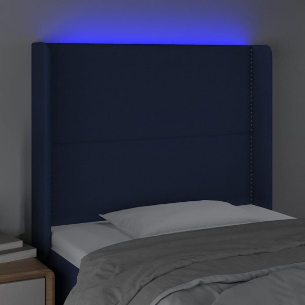 vidaXL Επικεφαλάρι κρεβατιού με LED, μπλε, 93x16x118/128 cm, ύφασμα