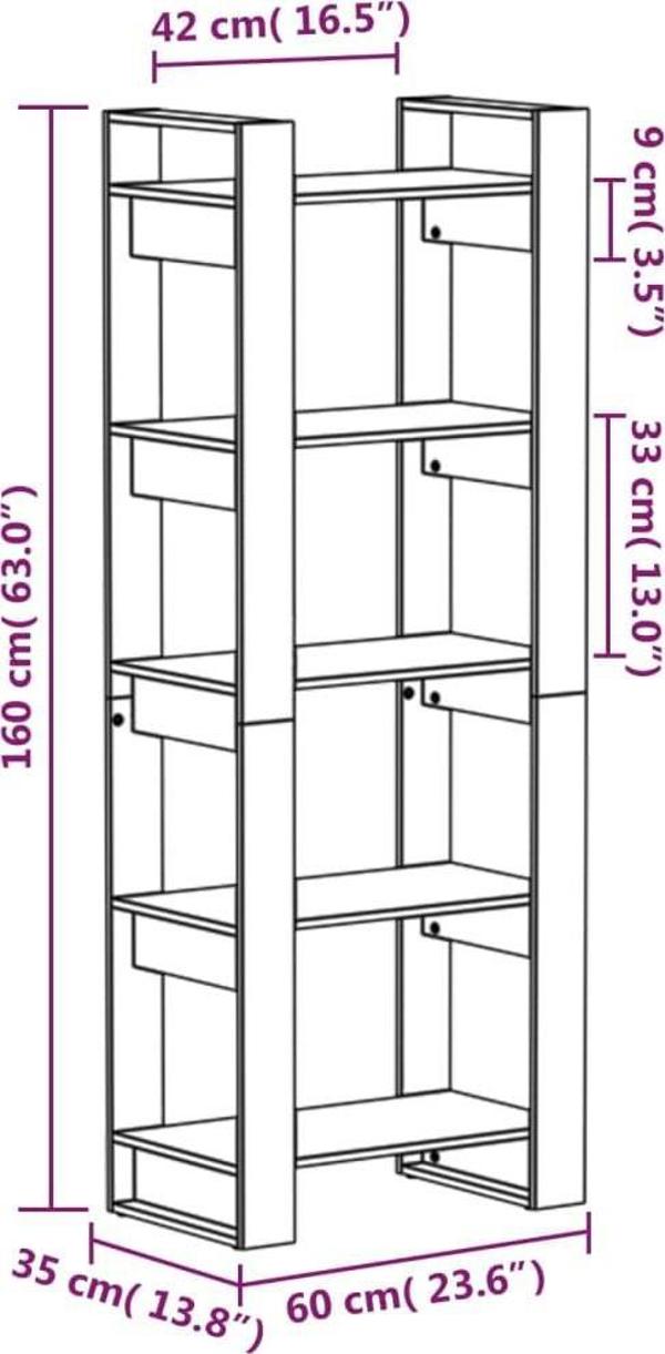 vidaXL Ράφι για βιβλία/διαχωριστικό, μαύρο, 60x35x160 εκ., πεύκο