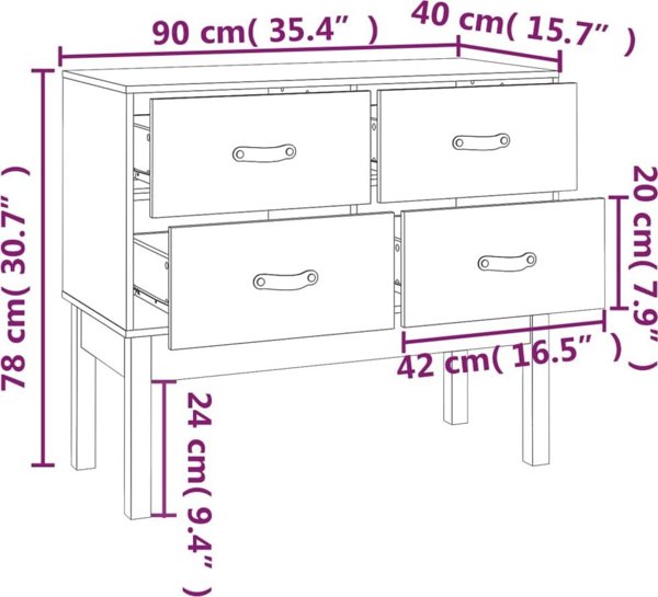 vidaXL vidaXL Komoda, szara, 90x40x78 cm, lite drewno sosnowe