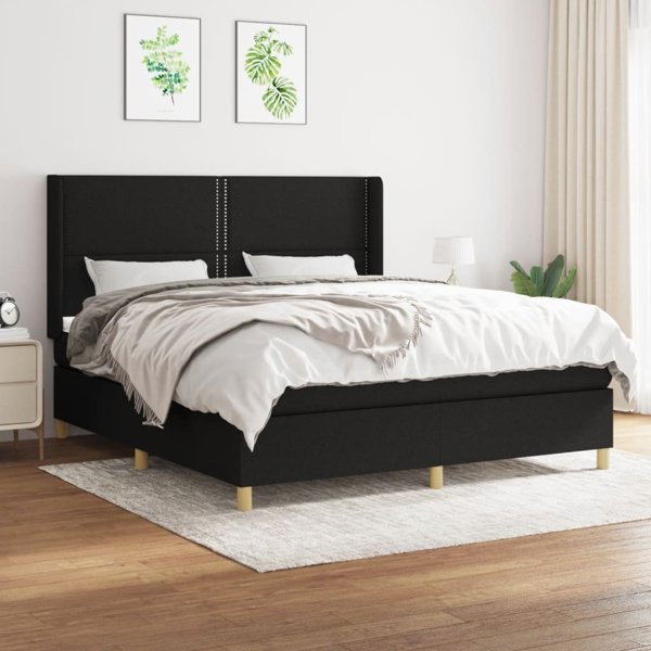 vidaXL Λουκο Kontynentalne με στρώμα, μαύρο υφασμάτινο 180x200 εκ.