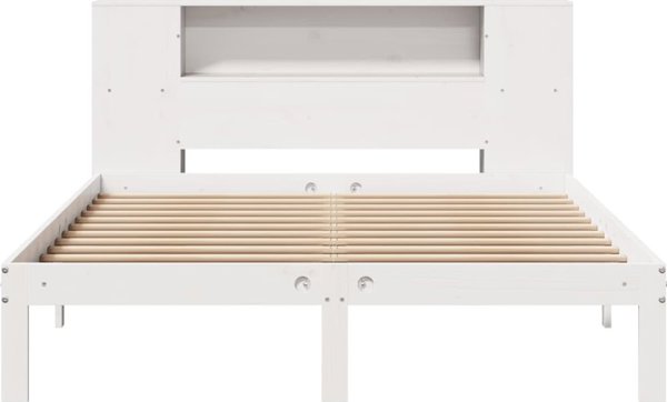 vidaXL Κρεβάτι με Ράφι, Χωρίς Στρώμα, Λευκό, 140x190 εκ., Πεύκο