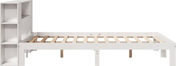 vidaXL Κρεβάτι με Ράφι, Χωρίς Στρώμα, Λευκό, 140x190 εκ., Πεύκο