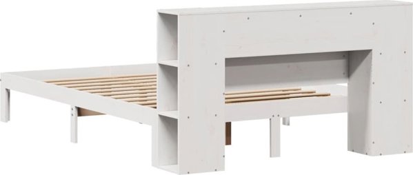 vidaXL Κρεβάτι με Ράφι, Χωρίς Στρώμα, Λευκό, 140x190 εκ., Πεύκο