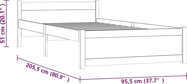 vidaXL Κορνίζα Κρεβατιού, μαύρη, μασίφ ξύλο, 90 x 200 cm