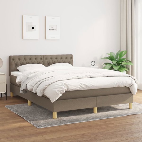 vidaXL Ηπειρωτικό κρεβάτι με στρώμα, taupe, ύφασμα, 140x190 cm