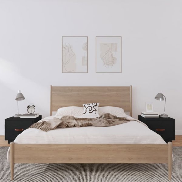 vidaXL vidaXL Szafki nocne, 2 szt., czarne, 40x34x35 cm, lite drewno sosnowe