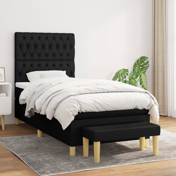 vidaXL Λουτζκο κόντινενταλ με στρώμα 90x200cm, μαύρο ύφασμα