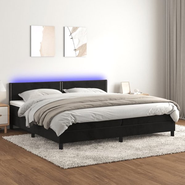 vidaXL Lozko kontynentalne z materacem i LED, czarny aksamit 200x200cm