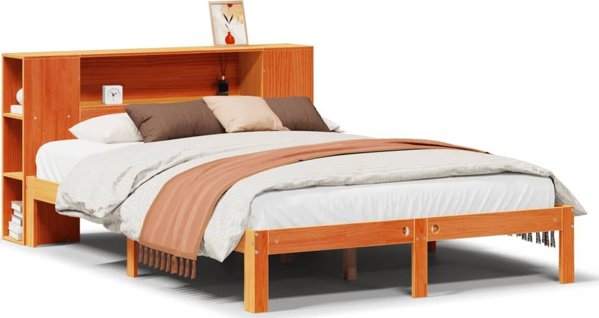 vidaXL Κρεβάτι με ραφιά, χωρίς στρώμα, 140x200 cm, μασίφ πεύκο