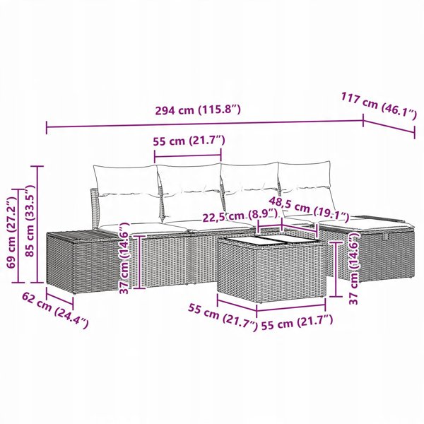 vidaXL Σετ 6 τεμαχίων κήπου καναπέδες με μαξιλάρια μπεζ πολυρατάν