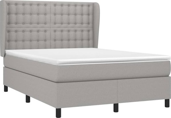 vidaXL Λευκό κρεβάτι continental με στρώμα, ανοιχτό γκρι, ύφασμα, 140x200 εκ.