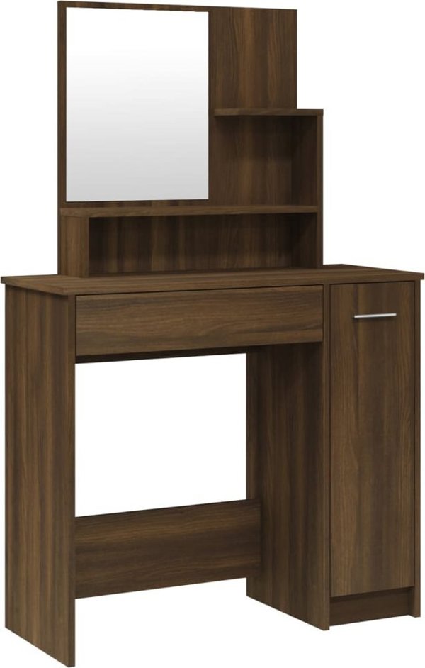 vidaXL Τουαλέτα με καθρέφτη, καφέ δρυς, 86,5x35x136 εκ.