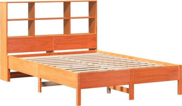 vidaXL Κρεβάτι με ράφι, χωρίς στρώμα, 135x190 cm, ξύλο πεύκου