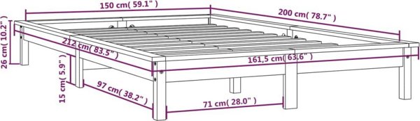 vidaXL Ράμα κρεβατιού, γκρι, 150x200 εκ., μασίφ πεύκο, King Size