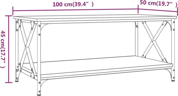 vidaXL Τραπέζι σαλονιού, καπνιστό δρυς, 100x50x45 εκ