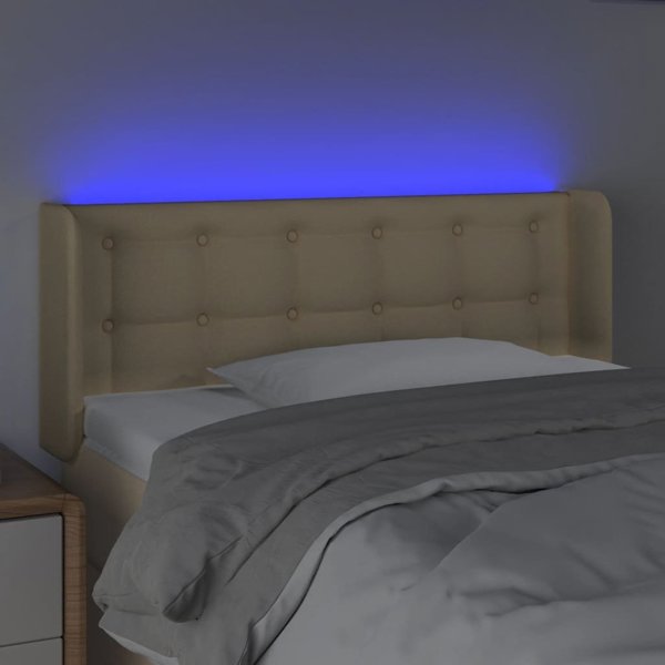 vidaXL Zaglowek do lozka z LED, kremowy, 83x16x78/88 cm, tkanina