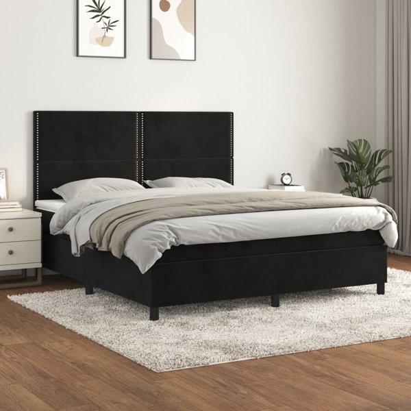 vidaXL Lozko kontynentalne z materacem czarne 180x200 cm aksamit