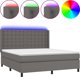 vidaXL κοντινενταλ κρεβάτι με στρώμα και LED, γκρι οικοδερμάτινο, 180x200 cm